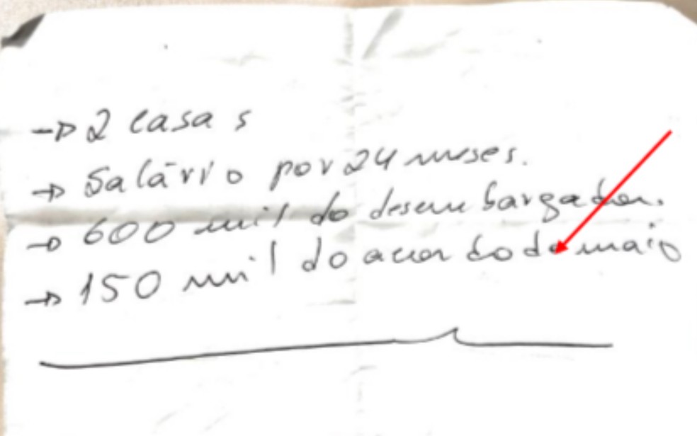 Bilhete encontrado em carro de Padre Robson indica, segundo a PF, o pagamento de propina para desembargadores de Goiás — Foto: Reprodução/Polícia Federal