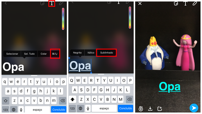Snapchat tem formatação de texto em negrito, itálico e sublinhado no iOS (Foto: Reprodução/Camila Peres)