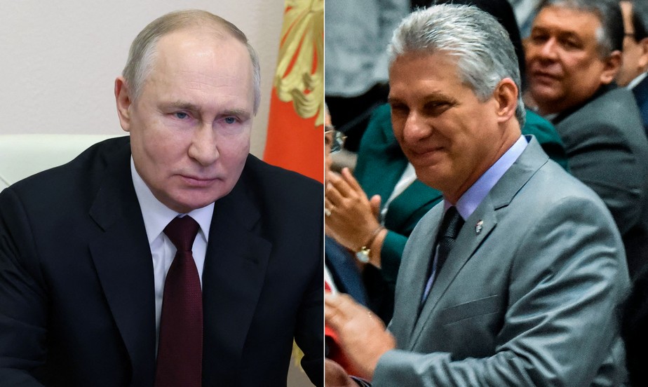 presidentes da Rússia, Vladimir Putin, e de Cuba, Miguel Díaz-Canel