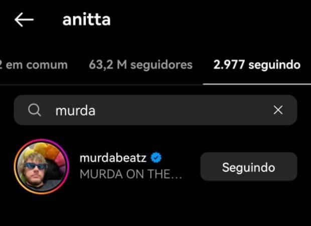 Anitta continua seguindo Murda Beatz (Foto: Reprodução/Instagram)