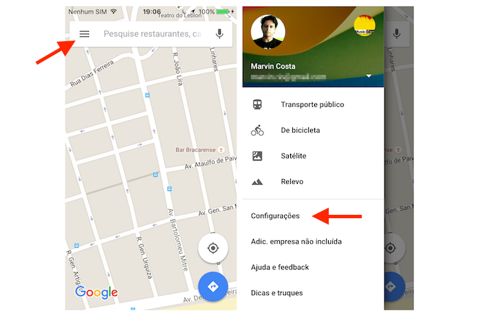 Acessando as configurações do Google Maps no iPhone (Foto: Reprodução/Marvin Costa)