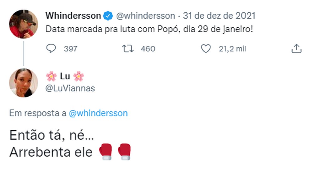 Whindersson x Popó: comentários de internautas — Foto: Reprodução/Twitter 