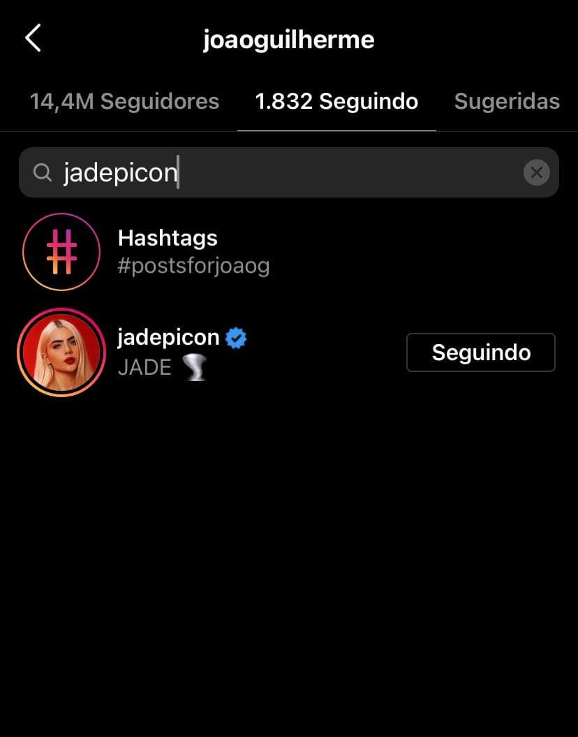 João Guilherme volta a seguir Jade Picon no Instagram e fãs reagem (Foto: Reprodução / Instagram)
