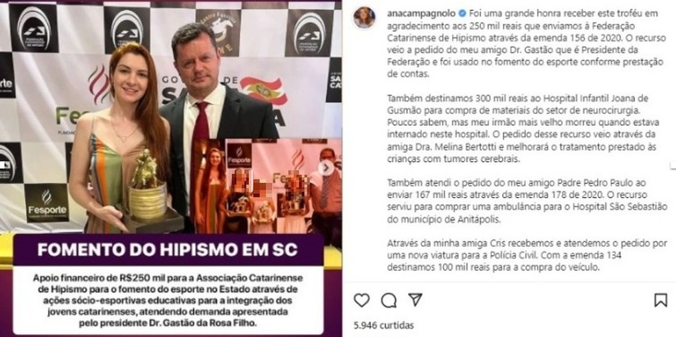 Deputada de Santa Catarina publicou imagem ao lado do advogado — Foto: Reprodução/Redes Sociais