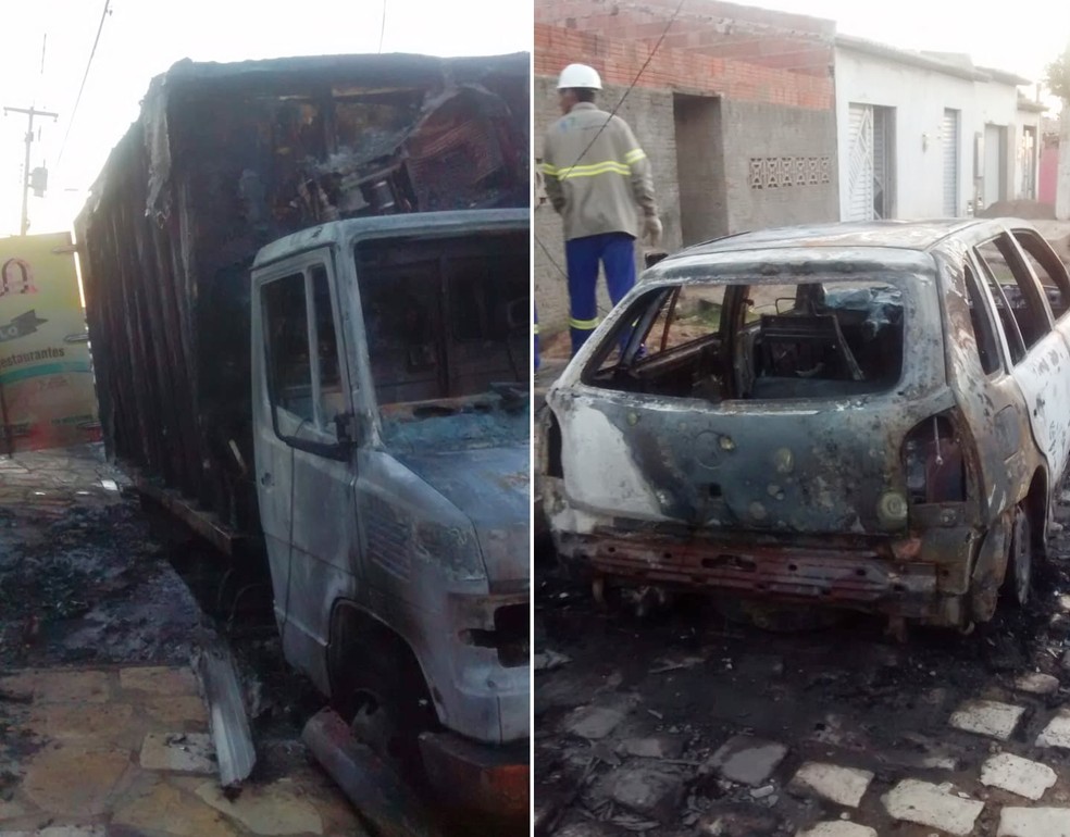 VeÃ­culos foram incendiados na madrugada desta terÃ§a-feira (5) no bairro Santa Delmira, em MossorÃ³ (Foto: PolÃ­cia Civil/DivulgaÃ§Ã£o)