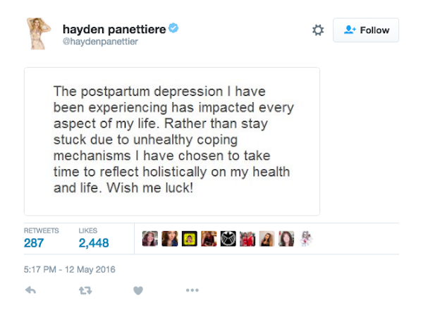 A mensagem publicada por Hayden Panettiere no Twitter (Foto: Twitter)