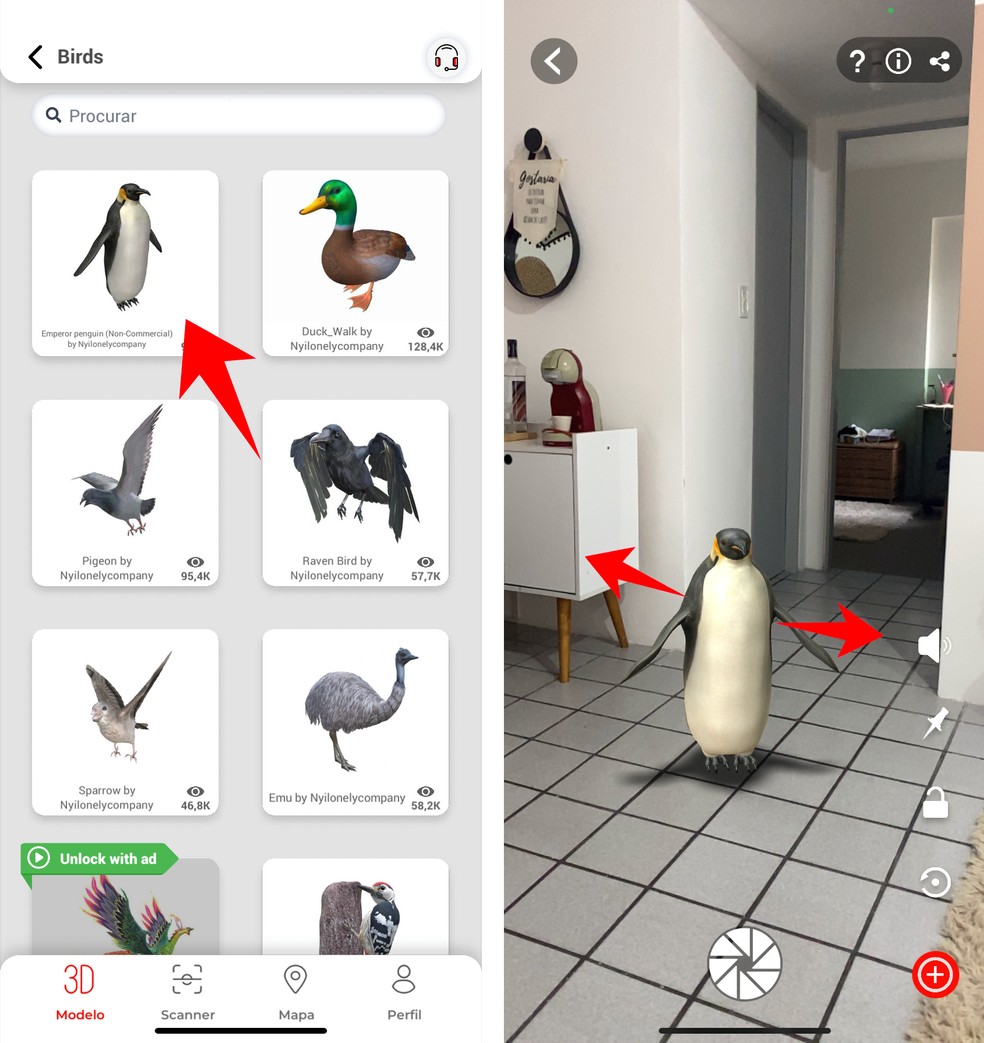 Veja como adicionar objeto em 3D no ambiente usando realidade aumentada do app Arloopa — Foto: Reprodução/Rodrigo Fernandes