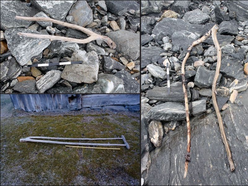 Alguns dos artefatos encontrados na região (Foto: Lars Pilø/ESPEN FINSTAD/SECRETSOFTHEICE.COM)