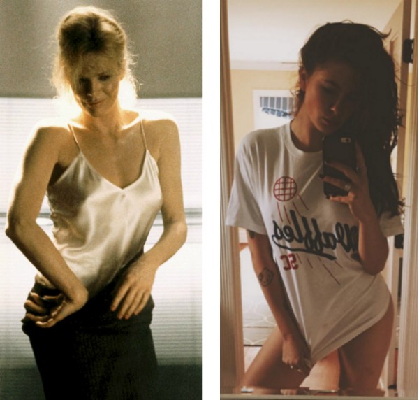 Kim Basinger em cena de 'Nove e Meia Semanas de Amor' (1986) e Ireland Baldwin em foto publicada no Instagram (Foto: Reprodução)