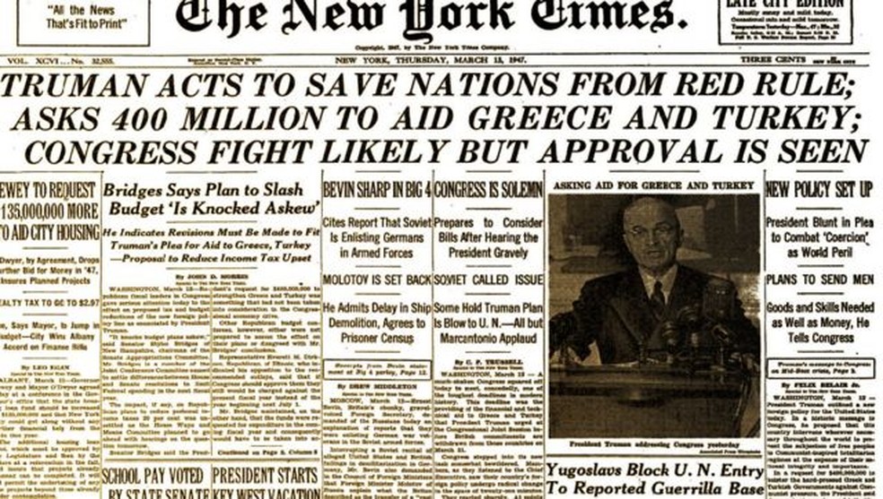 Após intensos debates, a ajuda financeira à Grécia e à Turquia solicitada por Truman acabou sendo aprovada pelo Congresso americano — Foto: BBC