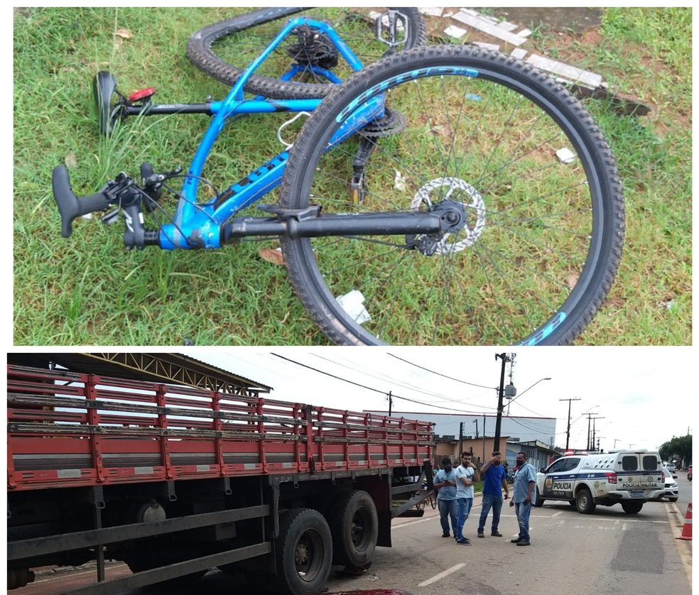 Homem bateu em ciclista, perdeu o controle do carro e atropelou o motorista de um caminhão que estava na oficina — Foto: Eldérico Silva/Rede Amazônica Acre