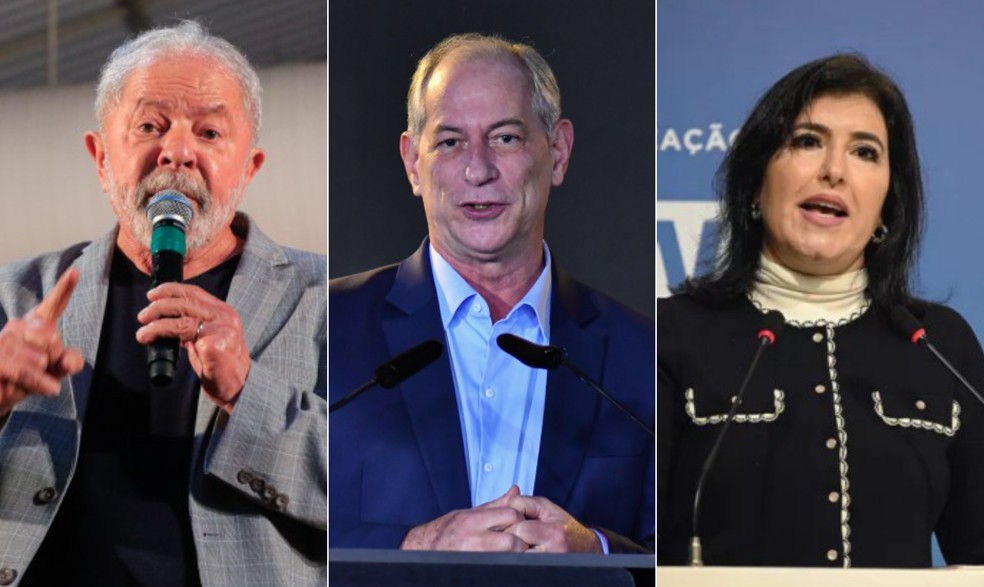 Nó eleitoral. Lula, Ciro e Tebet: partidos dos presidenciáveis apoiaram pacote de Bolsonaro no Senado — Foto: Arte / Agência O Globo