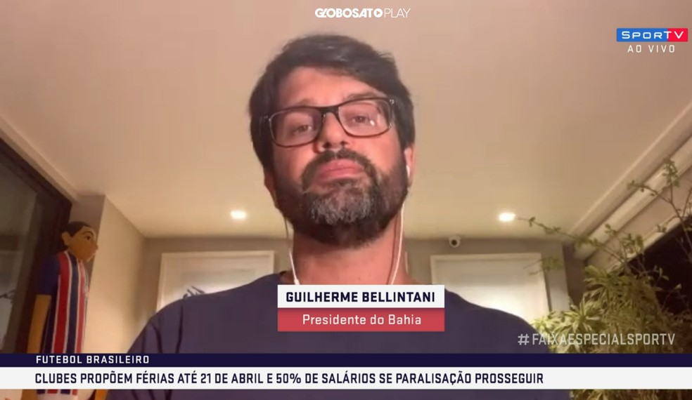 Guilherme Bellintani é um dos responsáveis pela negociação na Comissão Nacional de Clubes — Foto: Reprodução/SporTV