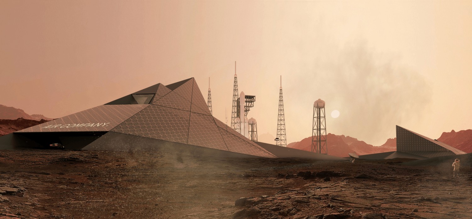 Renderização de como poderia ser uma instalação da Air Company em Marte (Foto: Divulgação/Air Company)