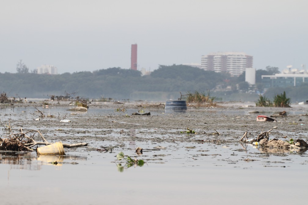 Lixo na Lagoa da Tijuca, na Zona Oeste do Rio â€” Foto: Mário Moscatelli/ Projeto Olho Verde