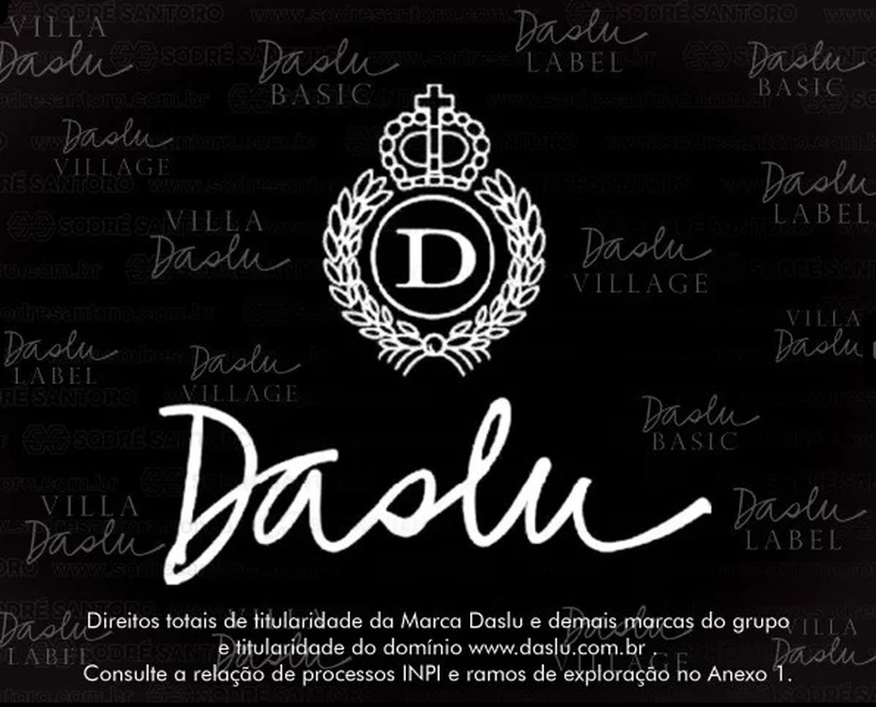 Ilustração do logotipo da marca Daslu, à venda em leilão em São Paulo nesta terça-feira (7) — Foto: Reprodução/Sodré Santoro Leilões