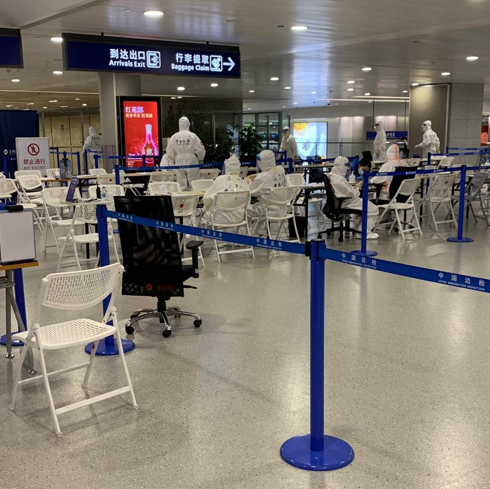 Aeroporto de Xangai quando Camila Martins chegou à China — Foto: Arquivo Pessoal