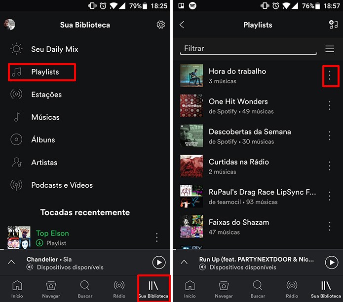 Toque nas reticências ao lado da playlist que deseja excluir do Spotify (Foto: Reprodução/Elson de Souza)