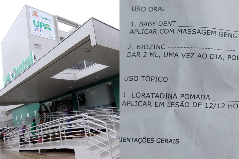 Médica da UPA Central de Santos (SP) receitou medicamento em pomada que não existe para bebê de 10 meses  — Foto: Alexsander Ferraz/A Tribuna Jornal e Arquivo Pessoal