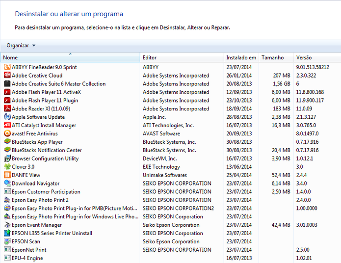 Lista de programas instalados no Windows (Foto: Reprodução/ Marcela Vaz)