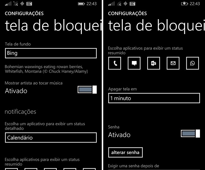 Windows Phone pode ter tela de bloqueio personalizada pelas configurações do sistema ou aplicativos (Foto: Reprodução/Elson de Souza)
