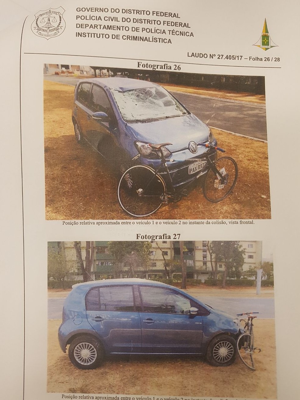 Trecho de laudo que atesta alta velocidade de carro que atropelou ciclista — Foto: Reprodução