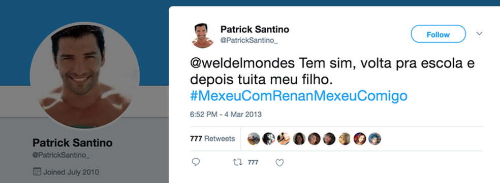 Perfil falso escreve mensagem a favor do senador Renan Calheiros (PMDB-AL) (Foto: Reprodução, Twitter)