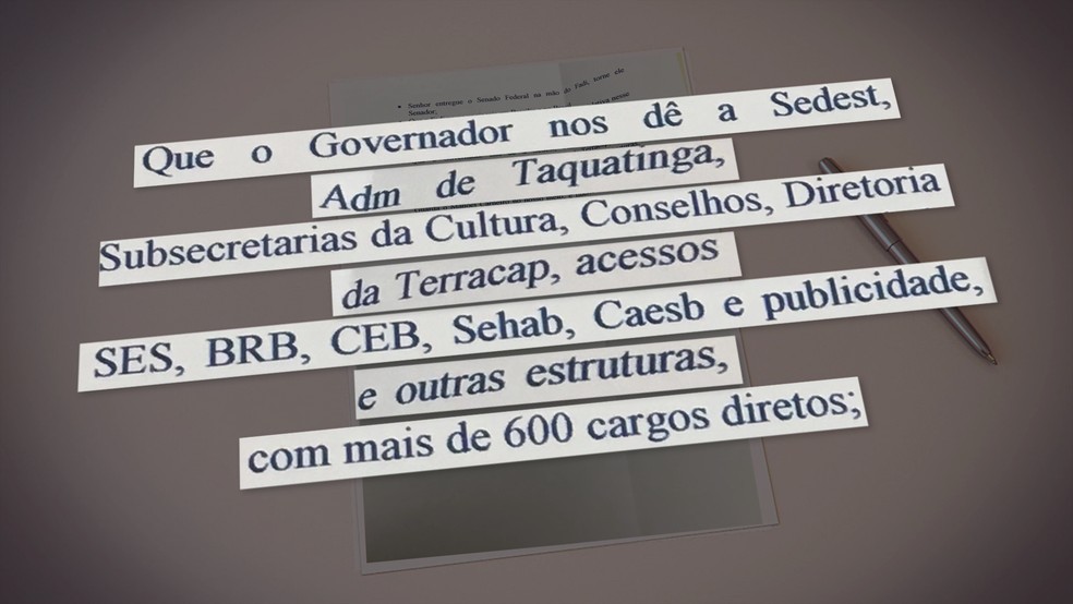Trecho das anotações da deputada Sandra Faraj sobre cargos na Administração Pública (Foto: TV Globo/Reprodução)