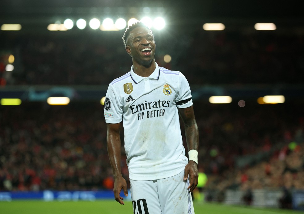 Vinicius Jr brilhou em Real Madrid x Liverpool — Foto: Reuters
