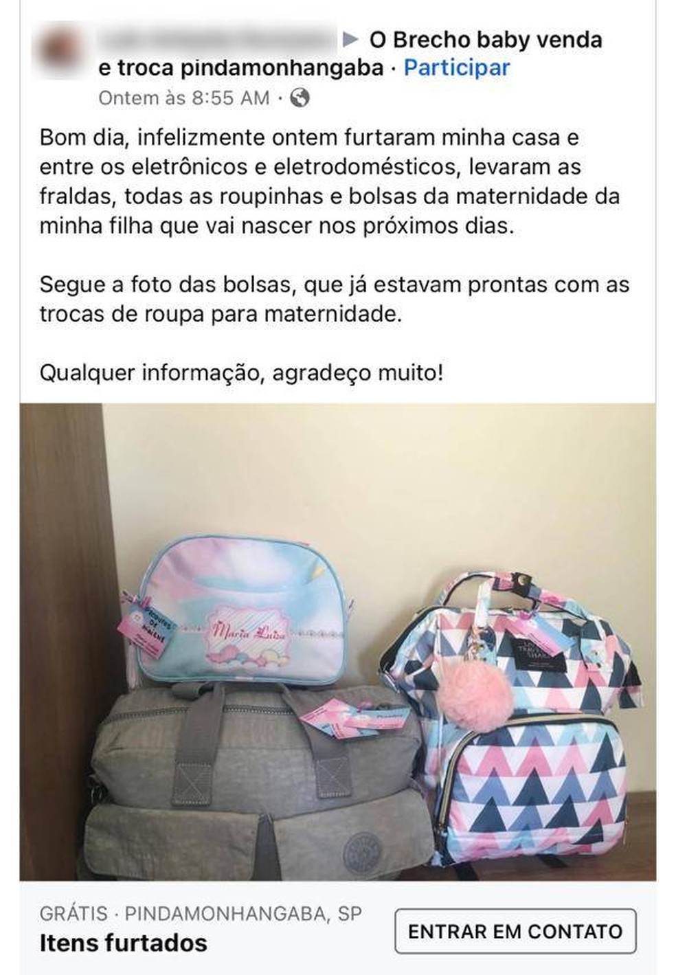 Casal tem casa invadida e criminosos levam enxoval de bebê — Foto: Reprodução