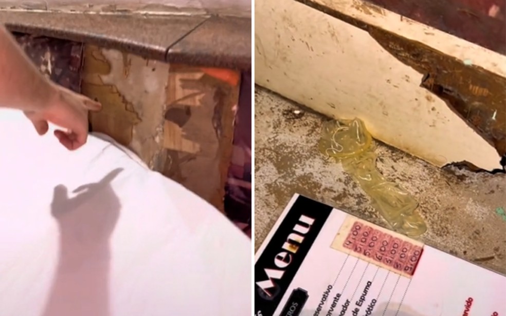 Empresário encontrou parede descascando e camisinha usada em motel de Aparecida de Goiânia, Goiás — Foto: Reprodução/Redes sociais