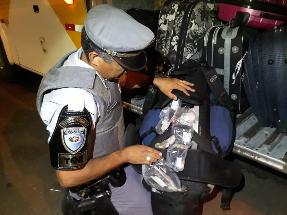 Droga era levada em mochila — Foto: Polícia Rodoviária/Cedida
