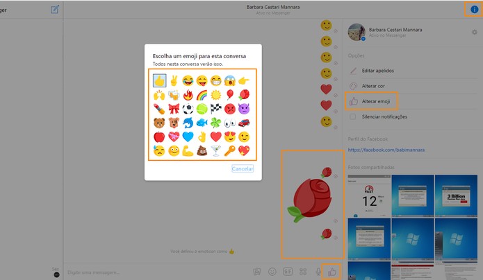 Altere o emoji padrão pelo Facebook Messenger no PC (Foto: Reprodução/Barbara Mannara)