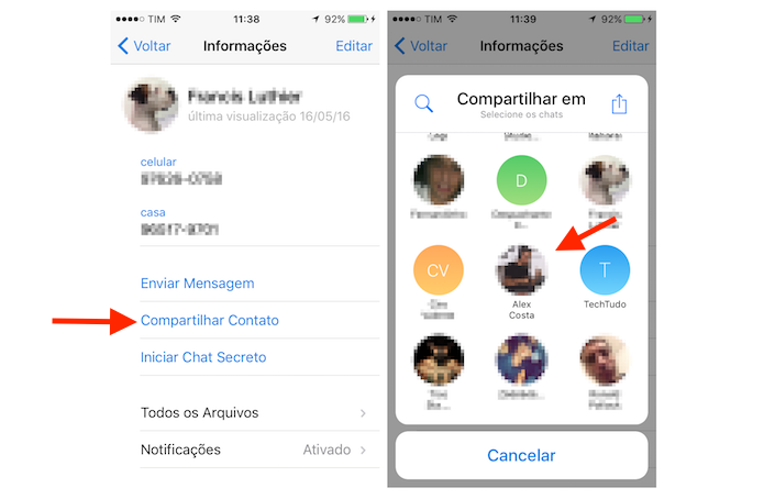 Acessando a ferramenta de compartilhamento de contato do Telegram (Foto: Reprodução/Marvin Costa)