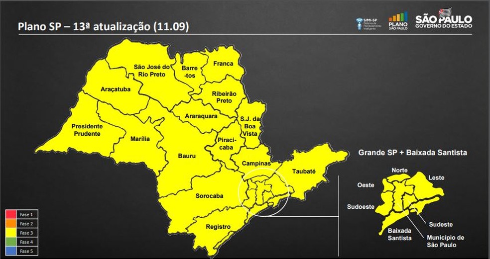 13ª atualização do Plano SP: Ribeirão Preto (SP) e Franca (SP) avançam para fase amarela. — Foto: Divulgação / Governo do Estado de São Paulo
