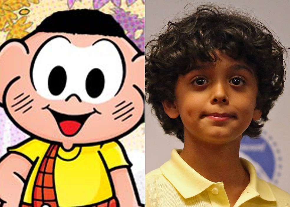 Gabriel Moreira, de nove anos, foi escolhido para interpretar Cascão em 'Turma da Mônica – Laços' (Foto: Divulgação e Fabio Tito/G1)