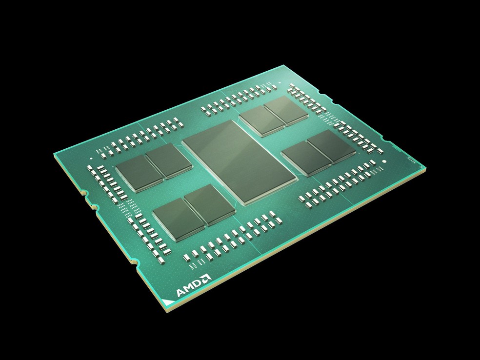 AMD e Intel já produzem processadores que aplicam o conceito modular: componentes individuais são unidos por vias de alta velocidade nos AMD Epyc e Ryzen de terceira geração — Foto: Divulgação/AMD