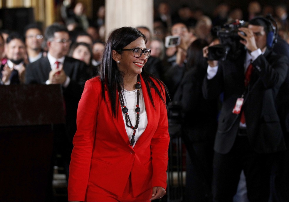 Delcy RodrÃ­guez, vice-presidente venezuelana, em imagem de arquivo (Foto: AP Photo/Ariana Cubillos)