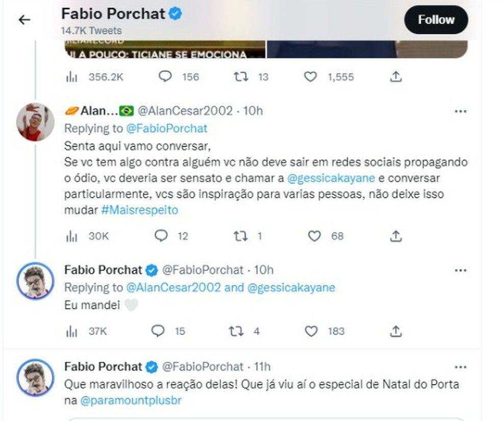 Publicação de Fabio Porchat — Foto: Twitter