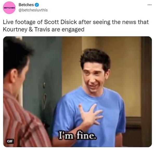 Um post no Twitter fazendo piada com Scott Disick após o anúncio do noivado de Kourtney Kardashian com Travis Barker (Foto: Twitter)