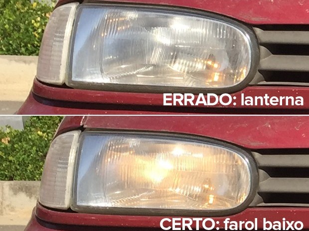 Lanterna tem a luz mais fraca e não é a correta; o certo é o farol baixo (Foto: Rafael Miotto/ G1)