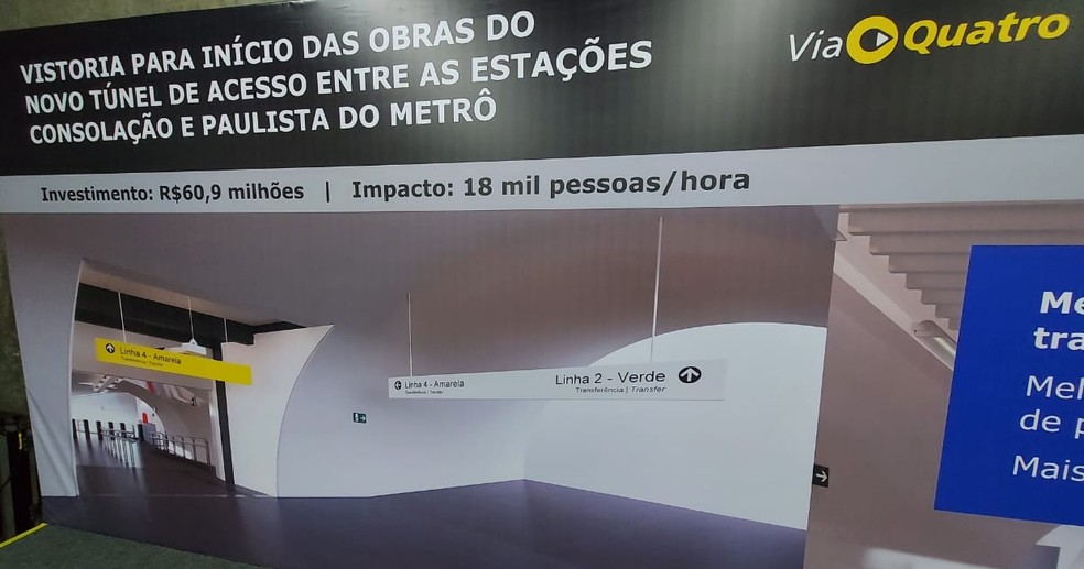 Projeto de novo corredor de transferência de passageiros entre as estações Consolação (Linha Verde) e Paulista (Linha Amarela) do Metrô. — Foto: Rodrigo Rodrigues/g1