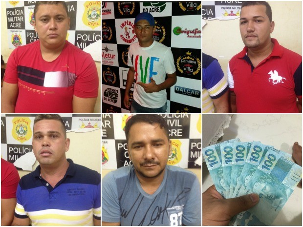 Cinco homens foram preso com R$ 600 em dinheiro falso em casa noturna de Rio Branco (Foto: Divulgação/Polícia Civil)