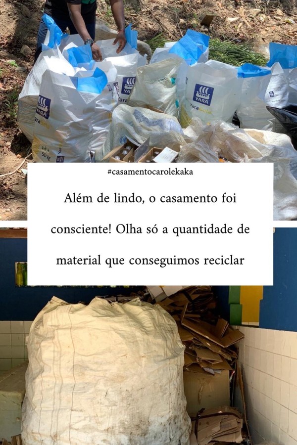 Reciclagem do lixo do casamento de Kaká e Carol Dias (Foto: reprodução)