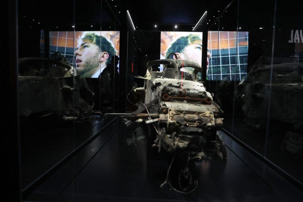 F1 Exhibition, em Madri, terá carro do acidente de Romain Grosjean exposto — Foto: Pierre-Philippe Marcou/AFP via Getty Images