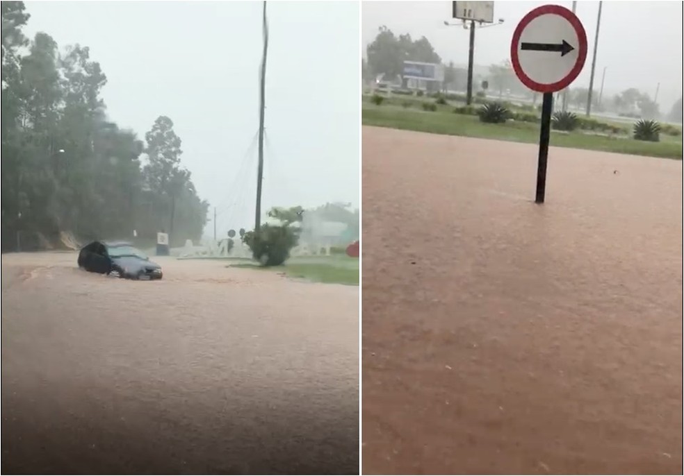 Entrada da cidade de Itaporanga (SP) é tomada por água após forte chuva — Foto: Arquivo Pessoal