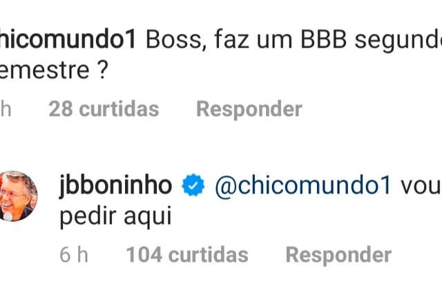 Boninho responde fã de 'BBB' no Instagram (Foto: Reprodução Instagram)