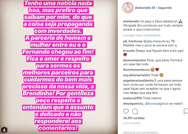 Sheila Mello anuncia separação de Fernando Scherer (Foto: Reprodução/Instagram)