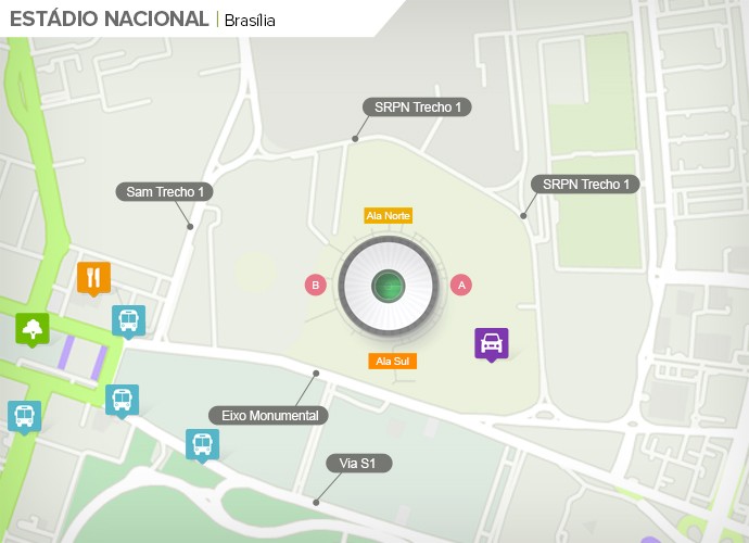 Mapa de acesso às ruas do Mané Garrincha (Foto: Google Maps / Infografia GloboEsporte.com)