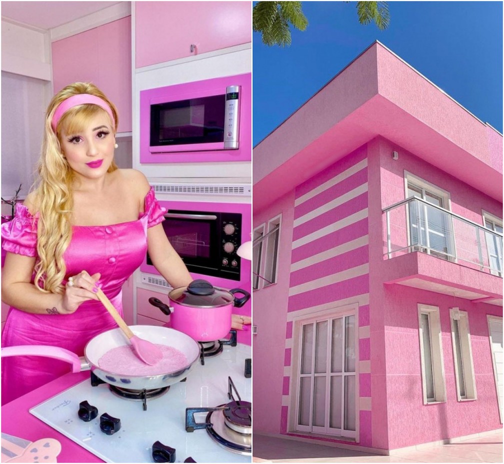 Paranaense se torna fenômeno na internet compartilhando rotina, looks e casa inspirada na Barbie — Foto: Arquivo pessoal/Bruna Barbie